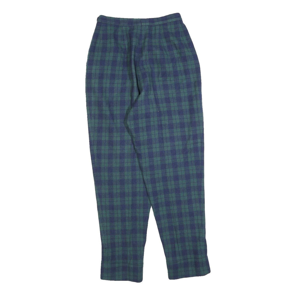 Womens Wool Slim Green & Blue Tartan Zip Trousers W24 L30