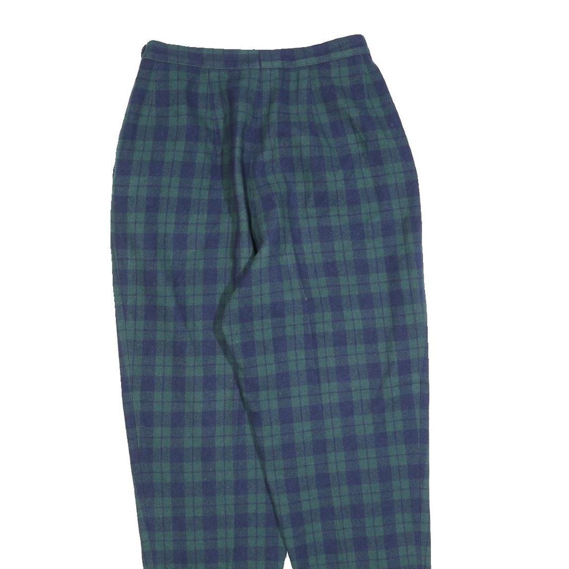Womens Wool Slim Green & Blue Tartan Zip Trousers W24 L30