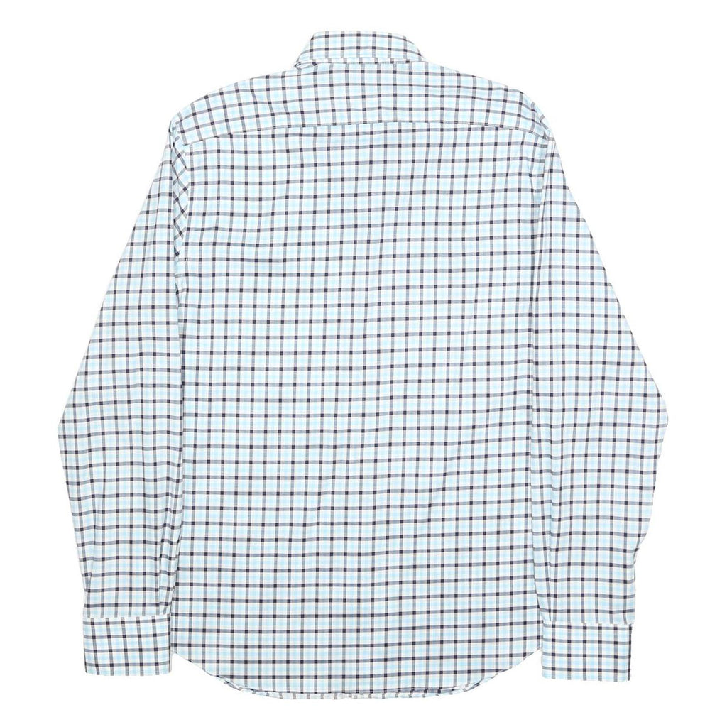 TOMMY HILFIGER Mens Blue Black Check Shirt L Classic Cotton Blend Long Sleeve
