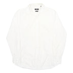 HUGO BOSS Mens White Plain Shirt L Formal Cotton Blend Classic Fit