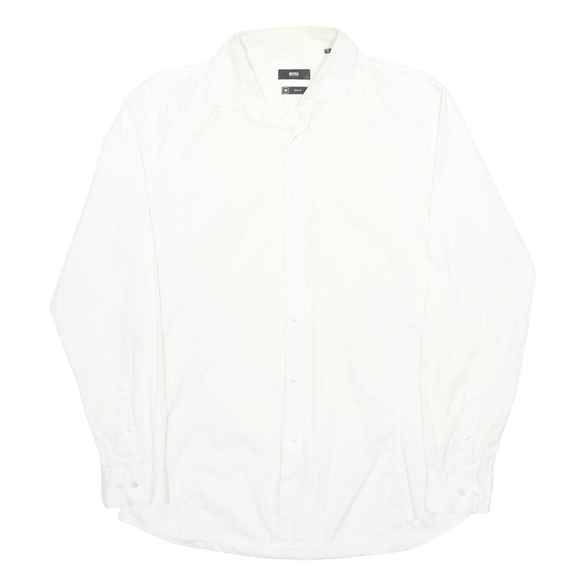 HUGO BOSS Mens White Plain Shirt L Formal Cotton Blend Classic Fit