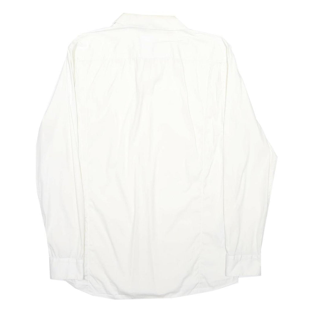 HUGO BOSS Mens White Plain Shirt L Formal Cotton Blend Classic Fit