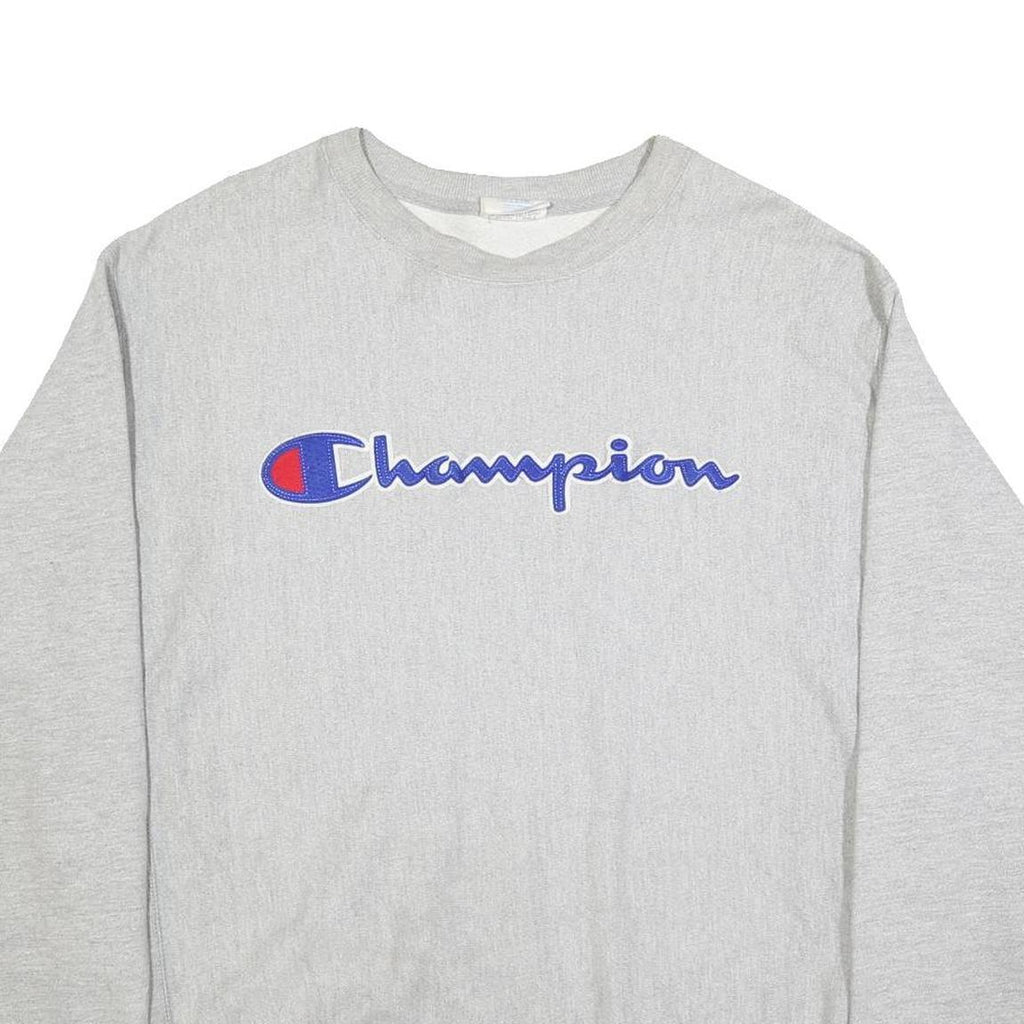 CHAMPION REVERSE WEAVE Mens Grey Cotton Blend Crew Neck L Sweatshirt Logo
