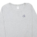 CALVIN KLEIN Womens Grey Henley T-Shirt XL Long Sleeve Round Neck Cotton Blend