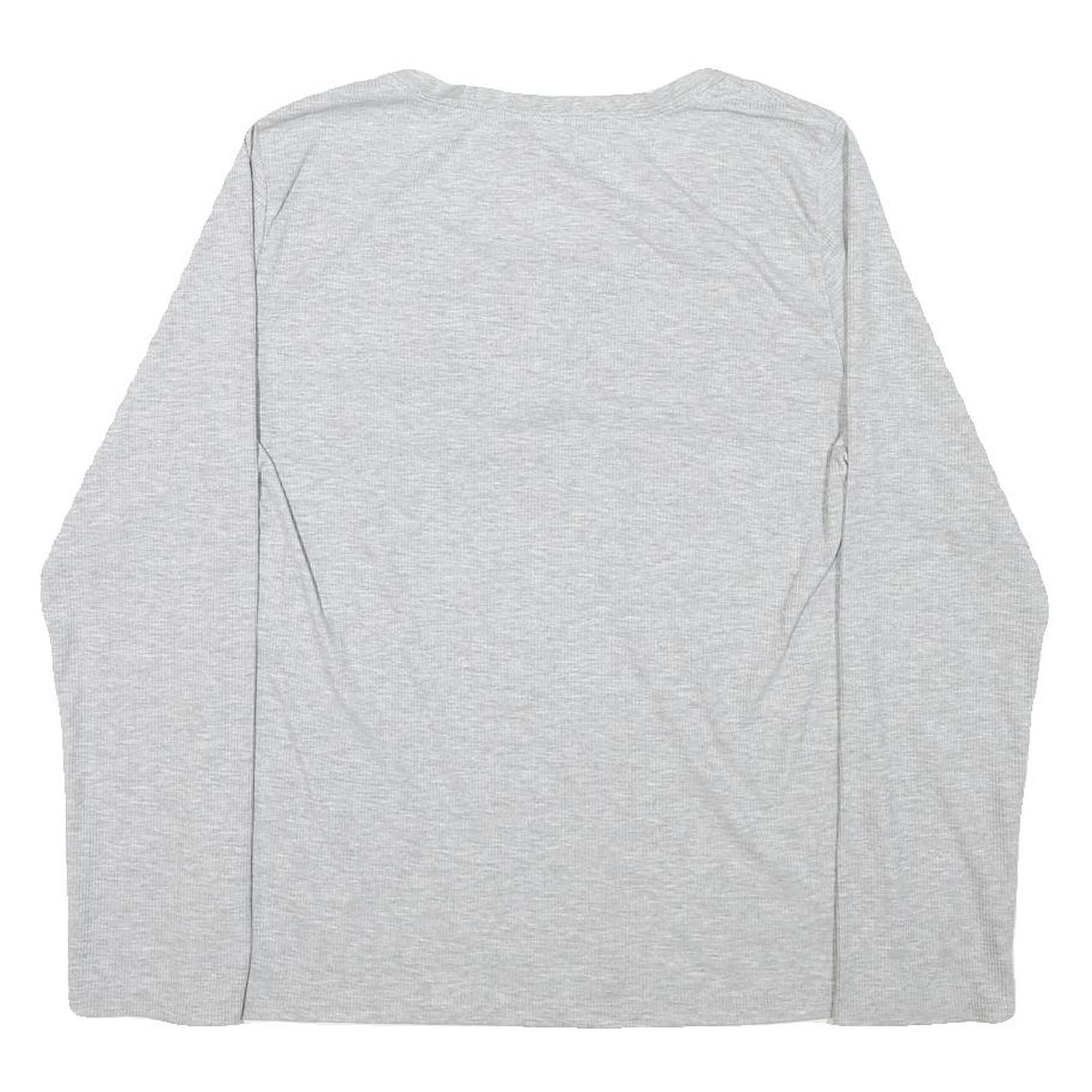 CALVIN KLEIN Womens Grey Henley T-Shirt XL Long Sleeve Round Neck Cotton Blend