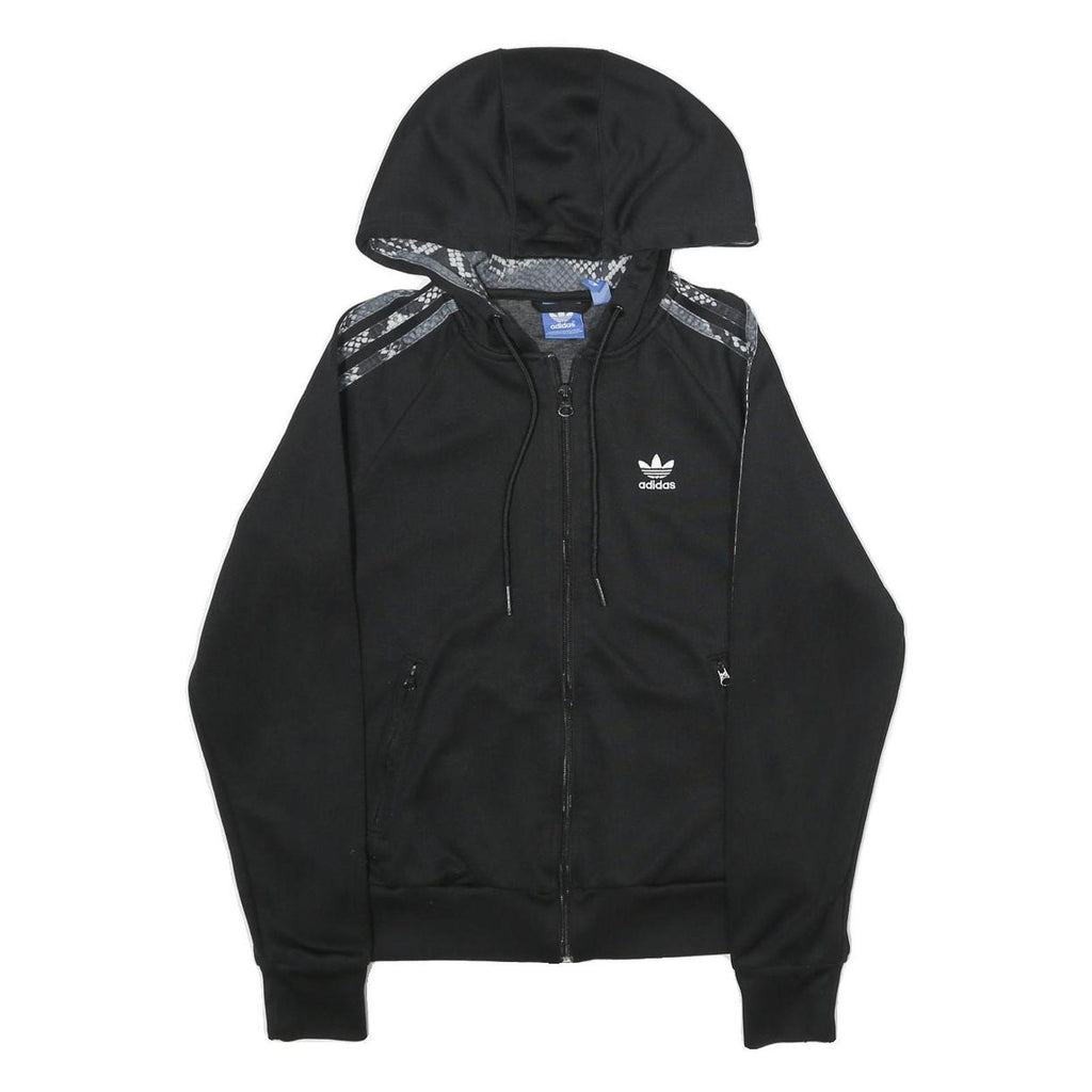 ADIDAS Womens Black Hoodie UK 6 Full Zip Snake Print 3 Stripes