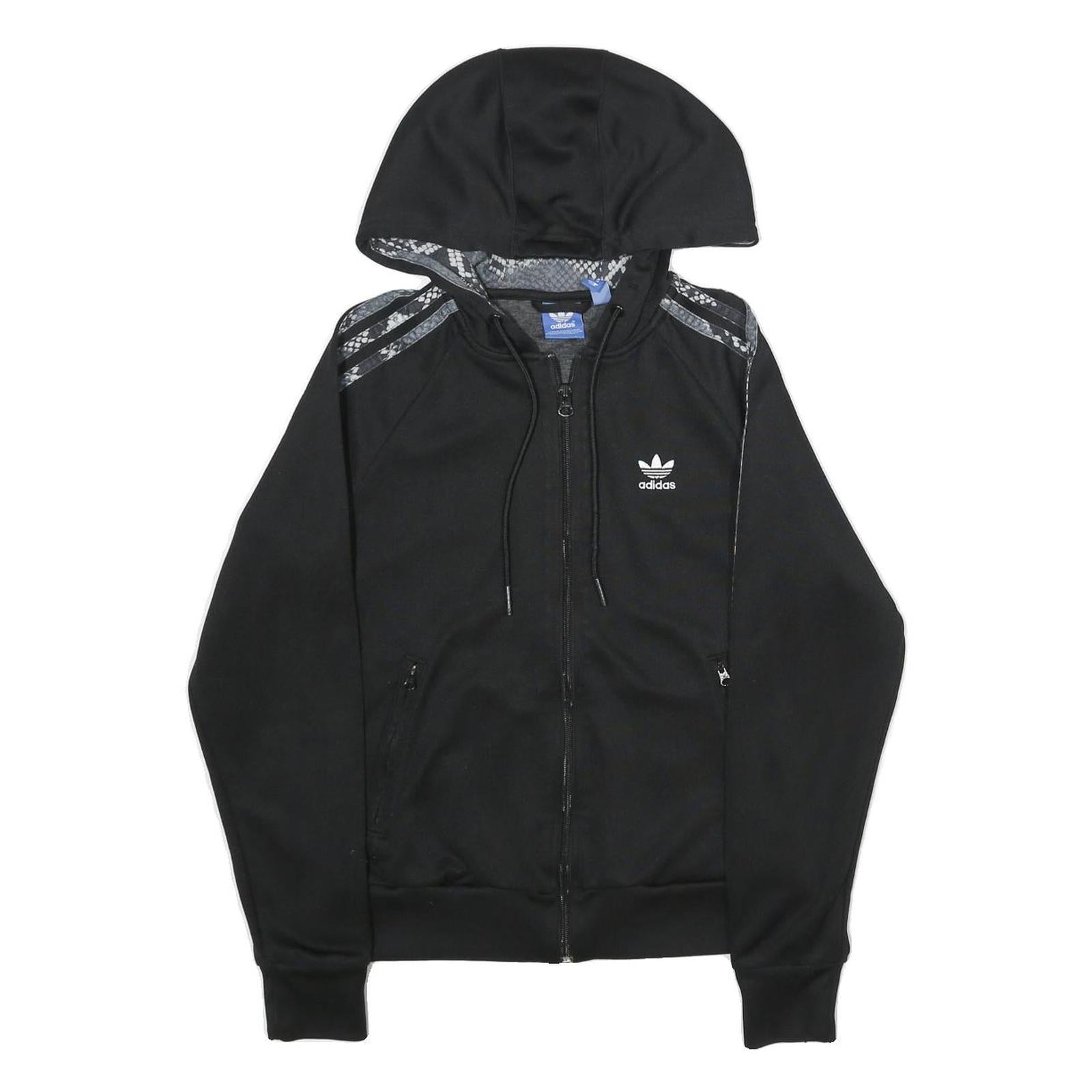 ADIDAS Womens Black Hoodie UK 6 Full Zip Snake Print 3 Stripes