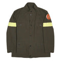 Mens Green Utility 1980s Italian Firefighters Jacket L Button Closure Reflective