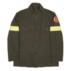 Mens Green Utility 1980s Italian Firefighters Jacket L Button Closure Reflective