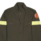 Mens Green Utility 1980s Italian Firefighters Jacket L Button Closure Reflective