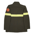 Mens Green Utility 1980s Italian Firefighters Jacket L Button Closure Reflective