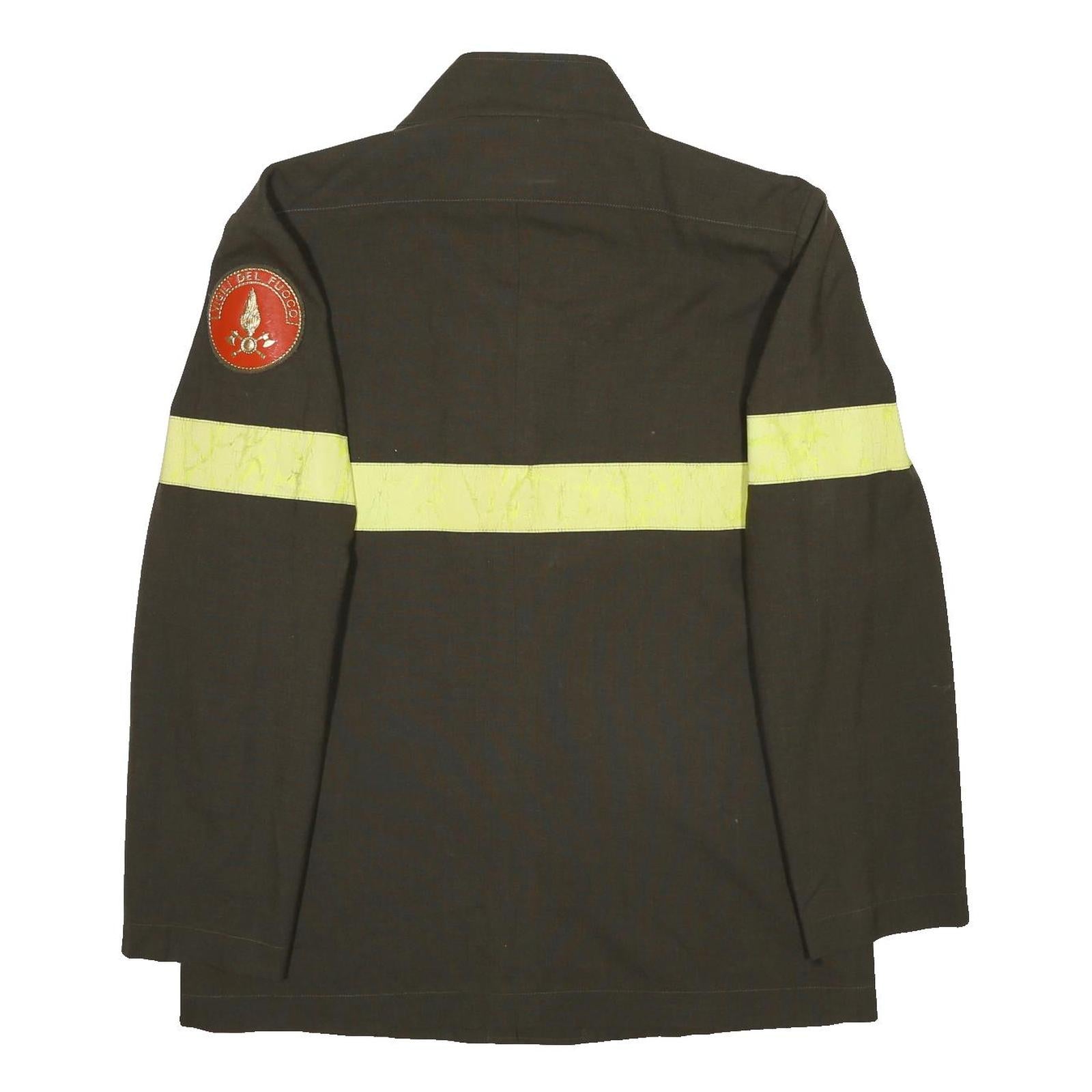 Mens Green Utility 1980s Italian Firefighters Jacket L Button Closure Reflective