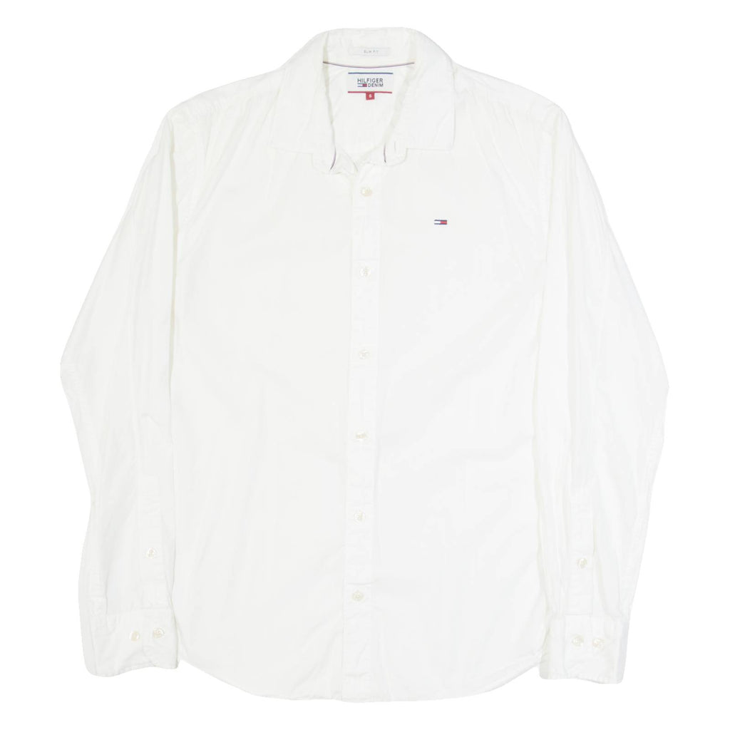 HILFIGER DENIM Slim Fit Mens Plain Shirt White Long Sleeve S