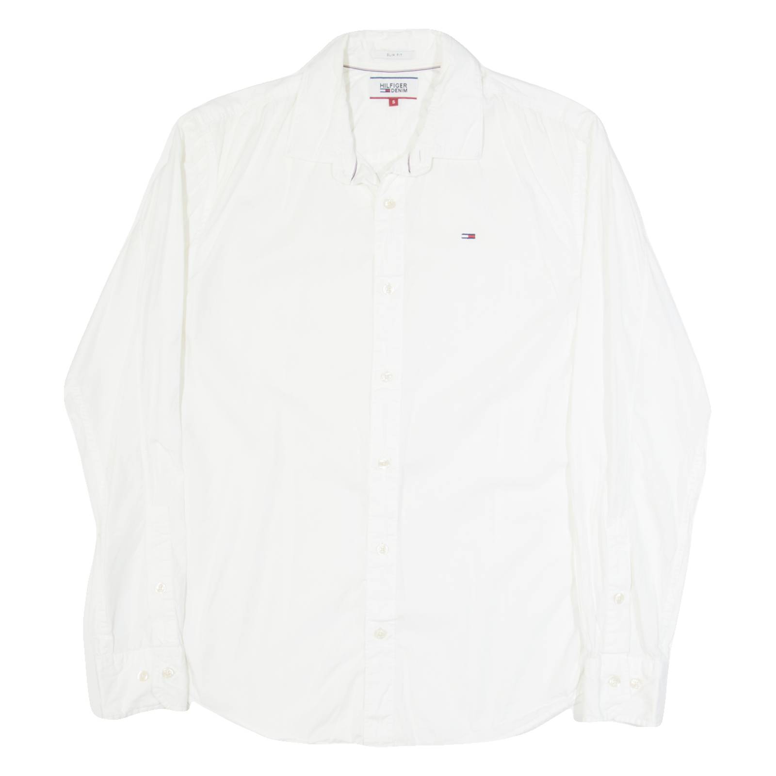 HILFIGER DENIM Slim Fit Mens Plain Shirt White Long Sleeve S