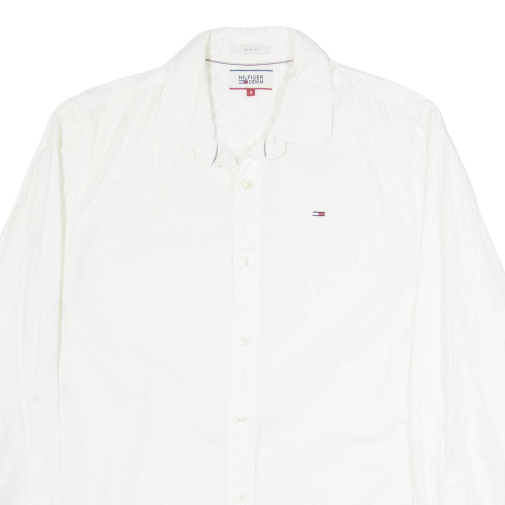 HILFIGER DENIM Slim Fit Mens Plain Shirt White Long Sleeve S