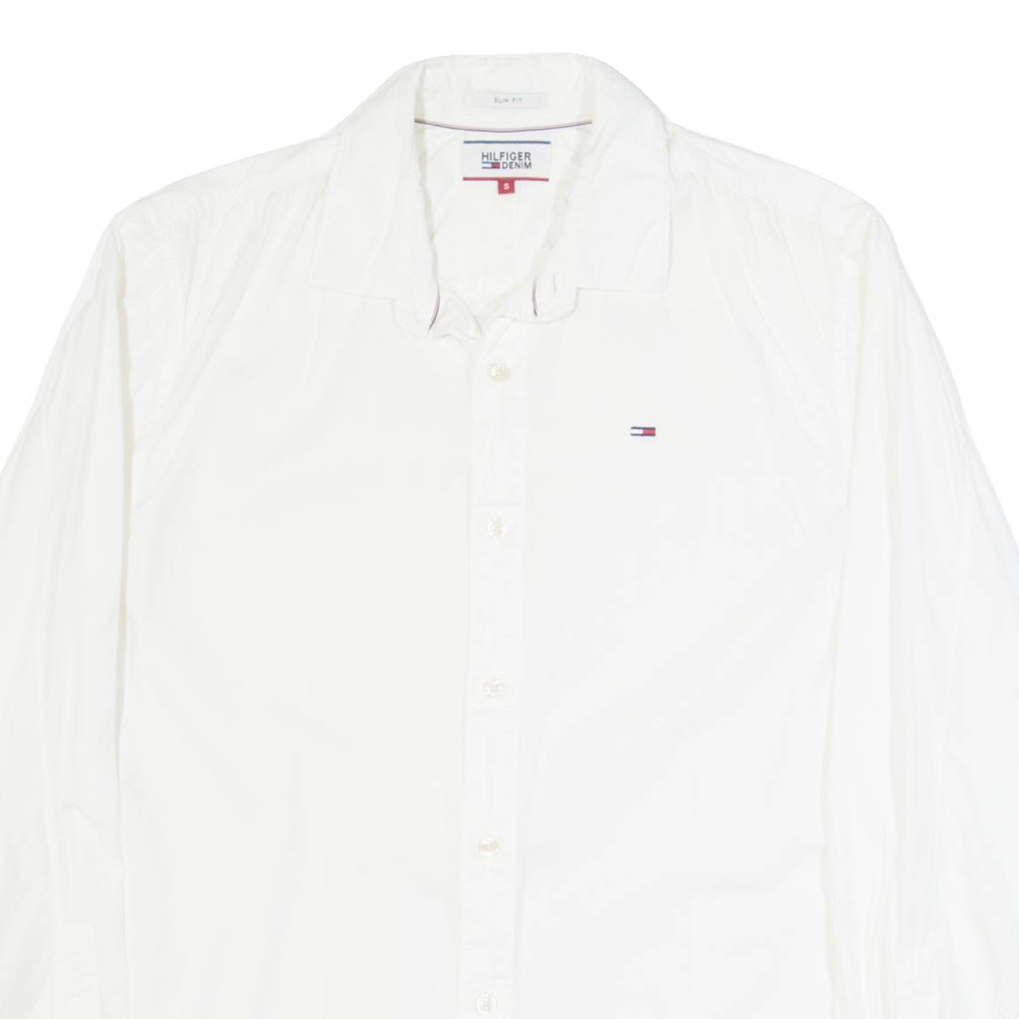 HILFIGER DENIM Slim Fit Mens Plain Shirt White Long Sleeve S