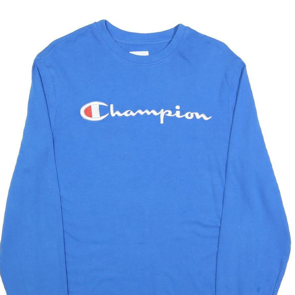 CHAMPION Mens Blue Long Sleeve Crew Neck Graphic T-Shirt S Cotton Blend