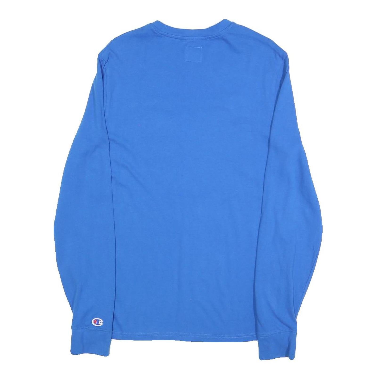 CHAMPION Mens Blue Long Sleeve Crew Neck Graphic T-Shirt S Cotton Blend