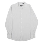 HUGO BOSS Mens White & Grey Striped Shirt L Classic Fit Cotton Formal