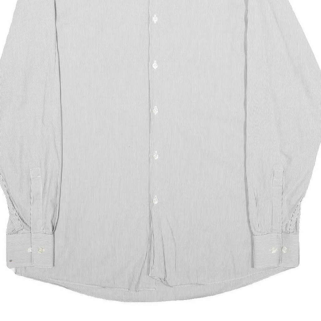 HUGO BOSS Mens White & Grey Striped Shirt L Classic Fit Cotton Formal