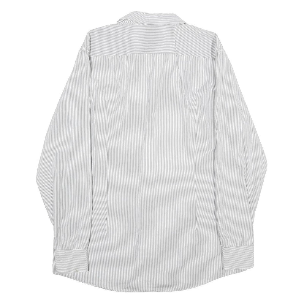 HUGO BOSS Mens White & Grey Striped Shirt L Classic Fit Cotton Formal