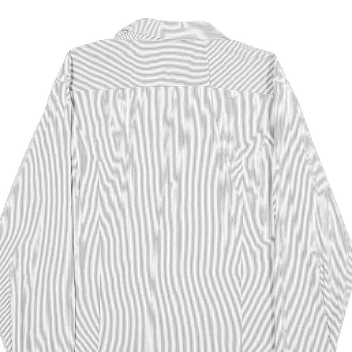 HUGO BOSS Mens White & Grey Striped Shirt L Classic Fit Cotton Formal