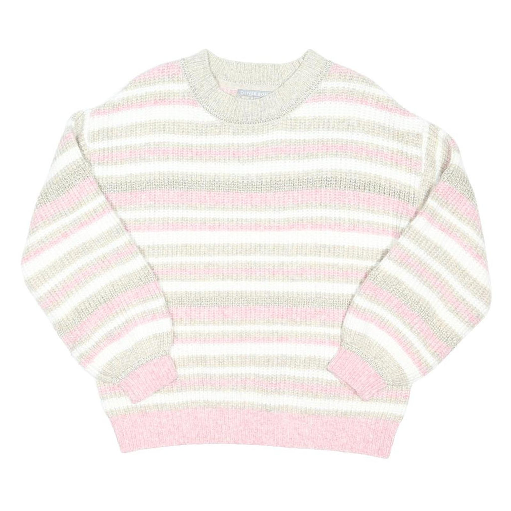 OLIVER BONAS Womens Grey & Pink Patterned Cotton Blend Jumper Crew Neck UK 8