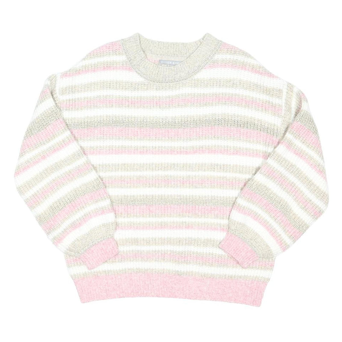 OLIVER BONAS Womens Grey & Pink Patterned Cotton Blend Jumper Crew Neck UK 8