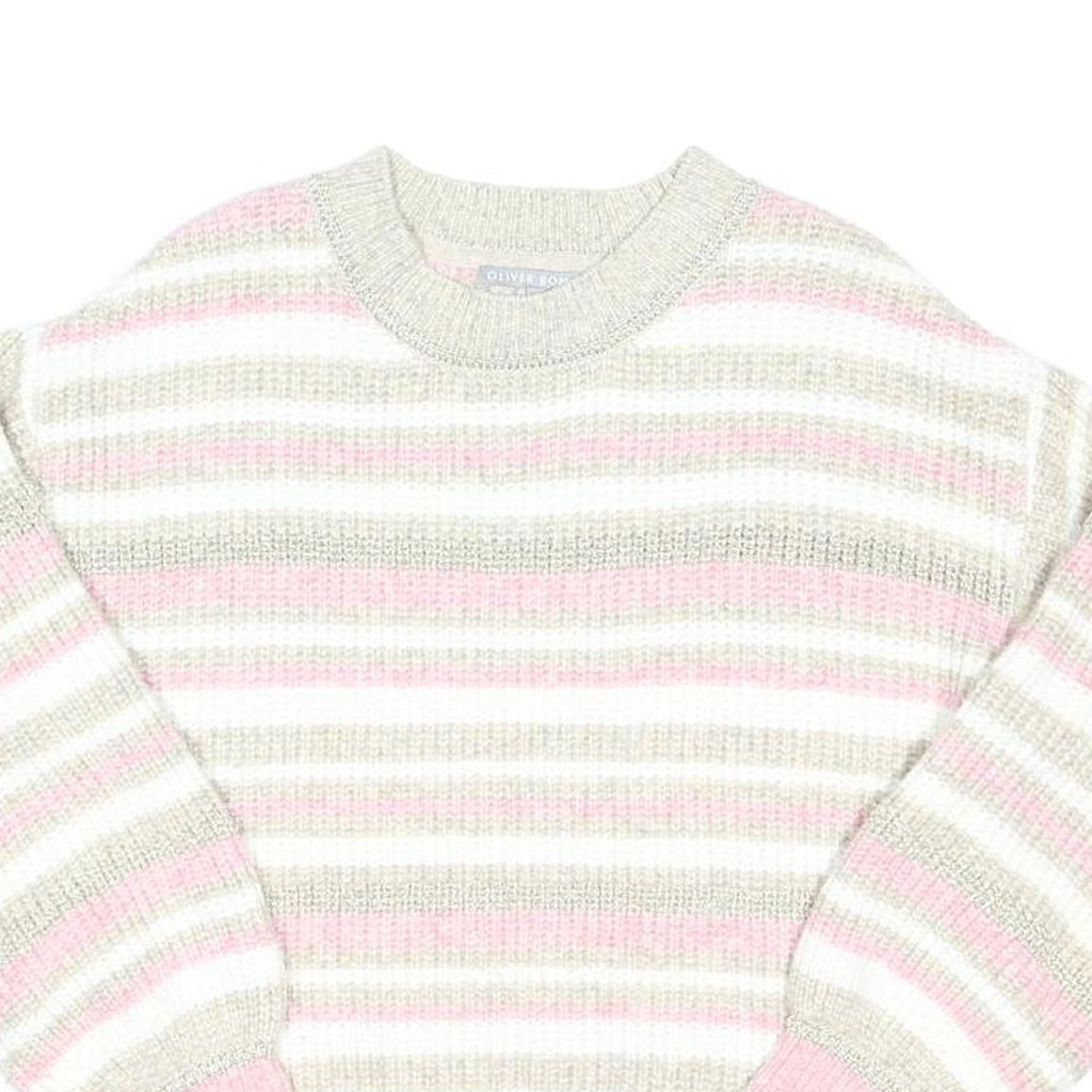 OLIVER BONAS Womens Grey & Pink Patterned Cotton Blend Jumper Crew Neck UK 8