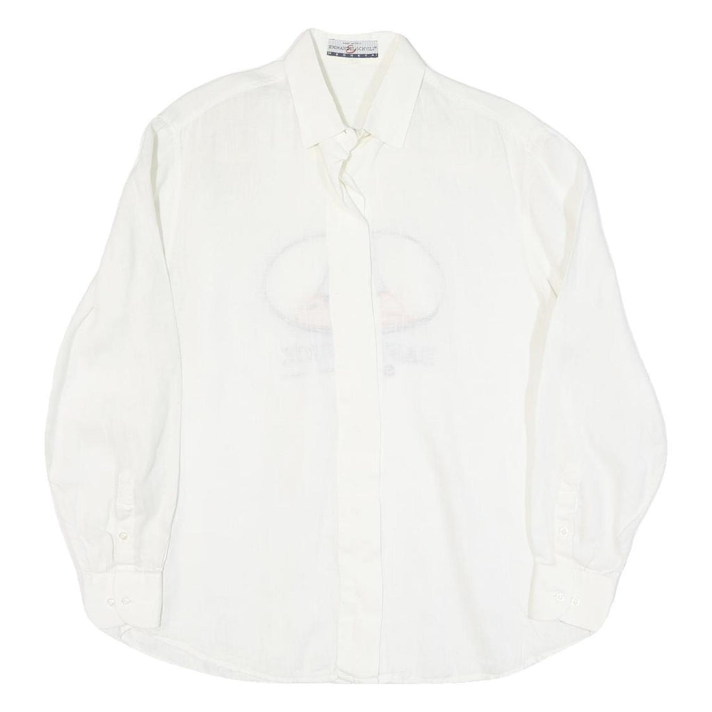 EMANUEL SCHIVLI Mens White Linen Shirt M Daffy Duck Embroidered Graphic