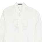 EMANUEL SCHIVLI Mens White Linen Shirt M Daffy Duck Embroidered Graphic