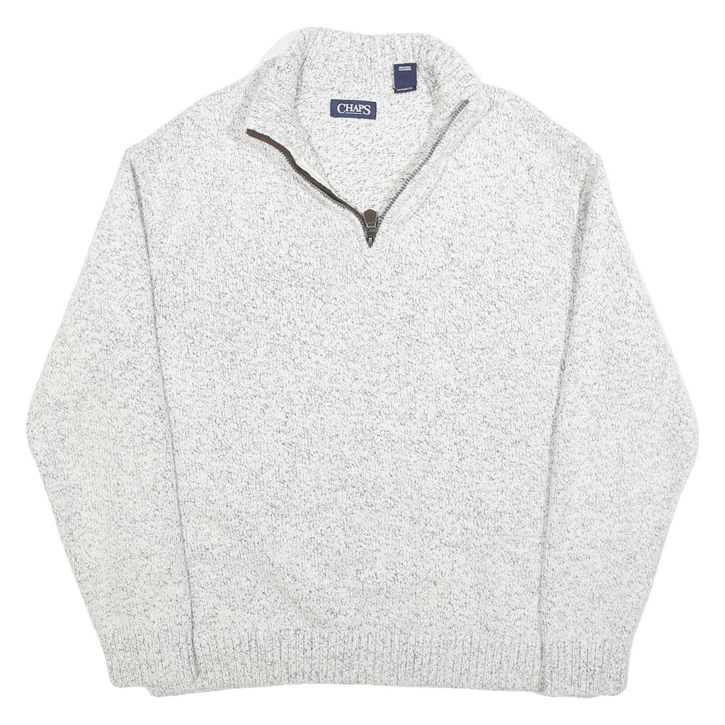 CHAPS Mens White Grey Cotton Patterned Jumper Pullover XL Zipper Collar