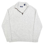 CHAPS Mens White Grey Cotton Patterned Jumper Pullover XL Zipper Collar