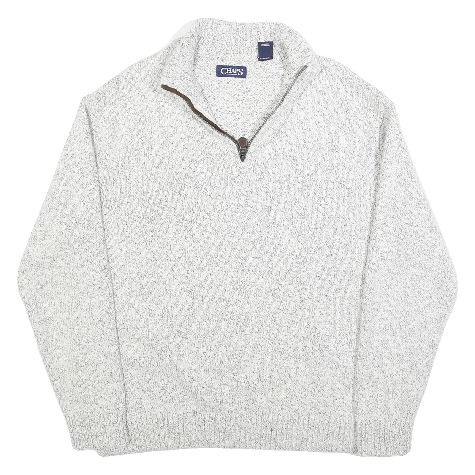 CHAPS Mens White Grey Cotton Patterned Jumper Pullover XL Zipper Collar
