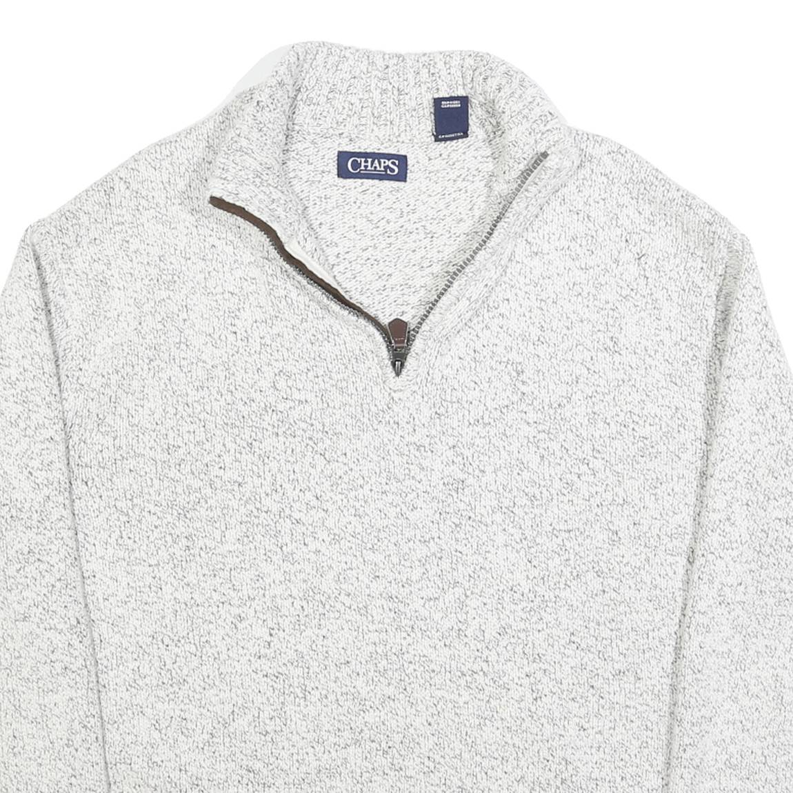 CHAPS Mens White Grey Cotton Patterned Jumper Pullover XL Zipper Collar