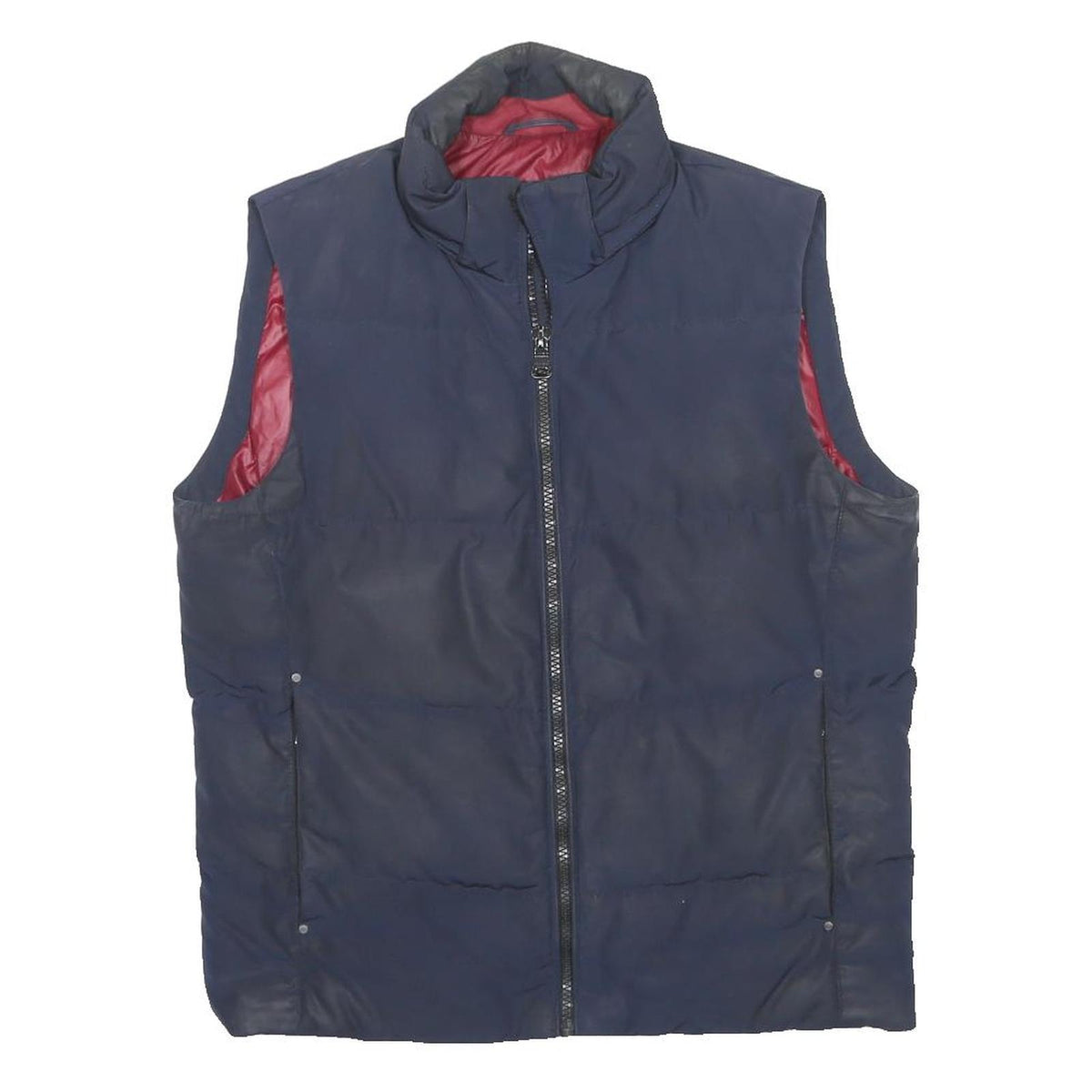 HUGO BOSS Mens Navy Red Sleeveless Puffer Jacket M Polyester Zip Comfort Warmth