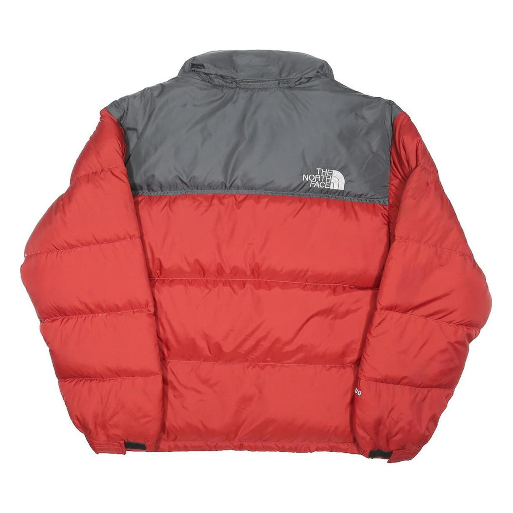 THE NORTH FACE Nuptse Mens Red & Grey Down Jacket M Woven Puffer Outdoor Zip