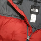THE NORTH FACE Nuptse Mens Red & Grey Down Jacket M Woven Puffer Outdoor Zip