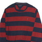 TOMMY HILFIGER Mens Red & Navy Patterned Jumper Crew Neck Basic Knit M Cotton