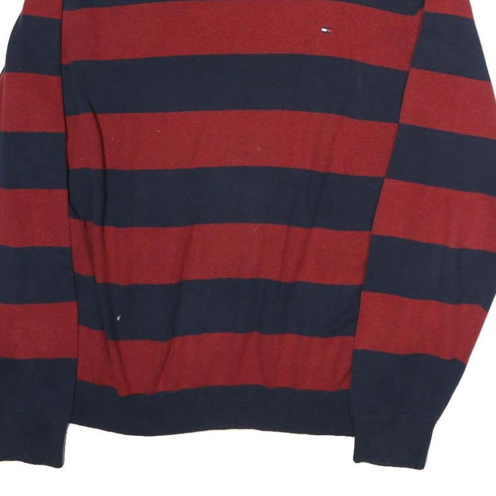 TOMMY HILFIGER Mens Red & Navy Patterned Jumper Crew Neck Basic Knit M Cotton