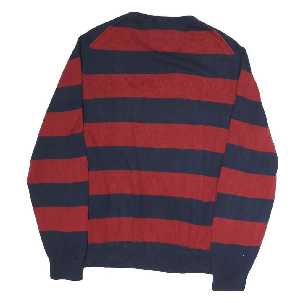 TOMMY HILFIGER Mens Red & Navy Patterned Jumper Crew Neck Basic Knit M Cotton