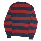 TOMMY HILFIGER Mens Red & Navy Patterned Jumper Crew Neck Basic Knit M Cotton