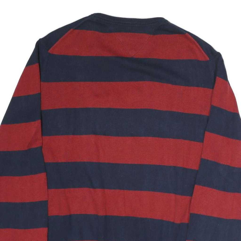 TOMMY HILFIGER Mens Red & Navy Patterned Jumper Crew Neck Basic Knit M Cotton