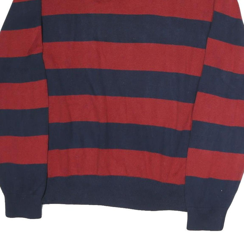 TOMMY HILFIGER Mens Red & Navy Patterned Jumper Crew Neck Basic Knit M Cotton