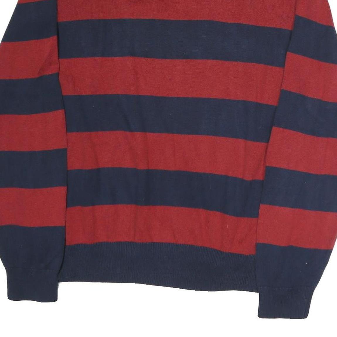TOMMY HILFIGER Mens Red & Navy Patterned Jumper Crew Neck Basic Knit M Cotton