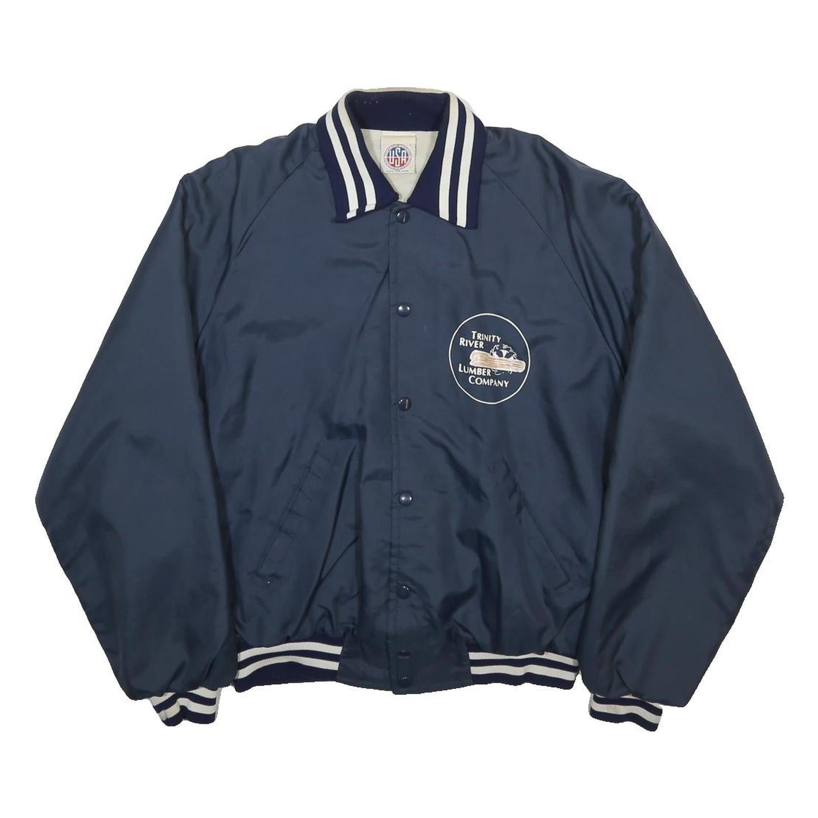 UNITED SPORTS APPAREL Mens Navy Blue Button Jacket L Nylon Plain Vintage
