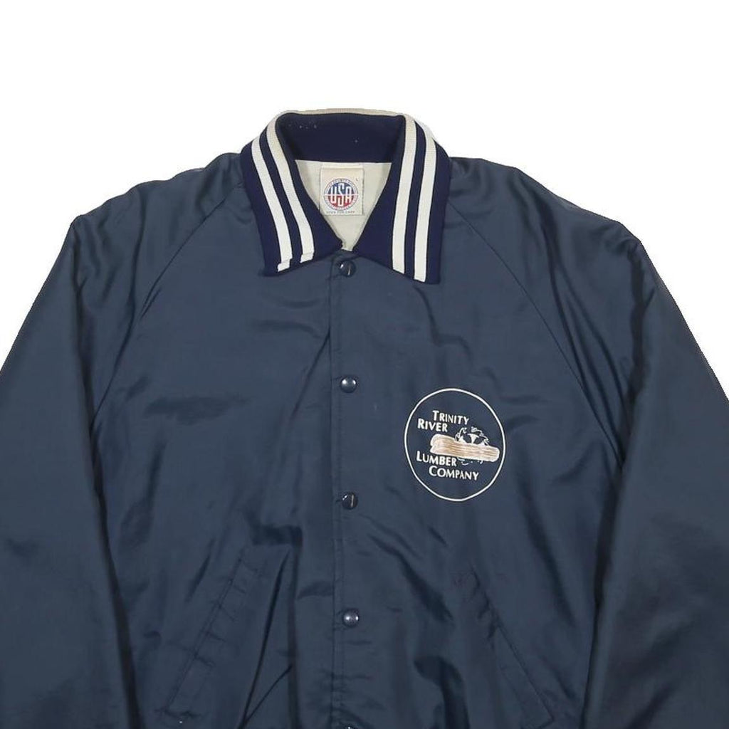 UNITED SPORTS APPAREL Mens Navy Blue Button Jacket L Nylon Plain Vintage