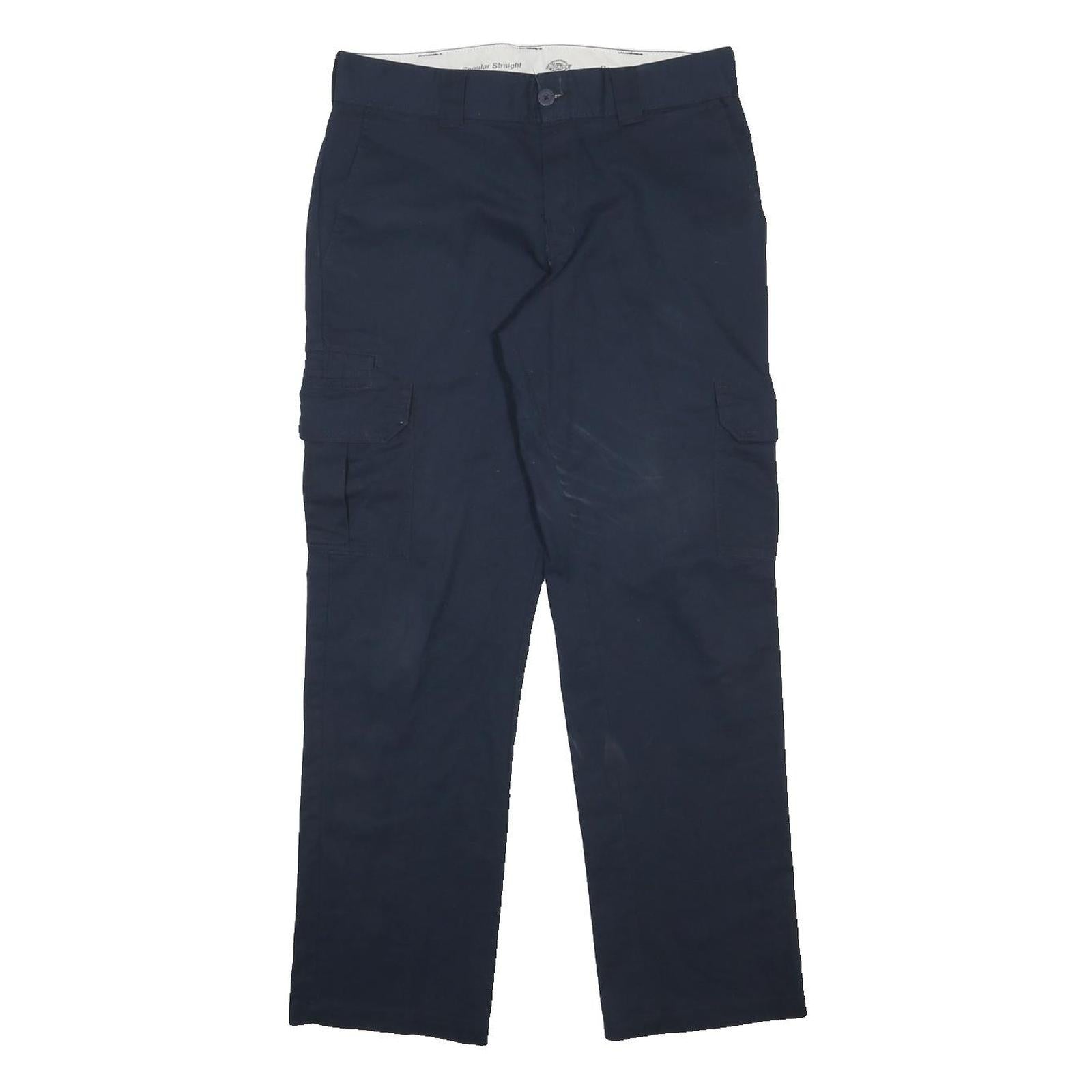 DICKIES Mens Navy Regular Fit Straight Leg Cotton Blend Trousers W32 L32