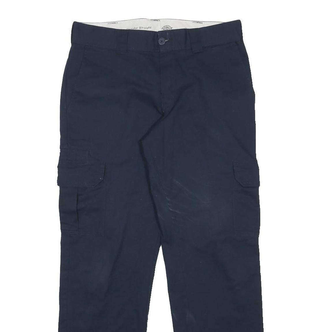 DICKIES Mens Navy Regular Fit Straight Leg Cotton Blend Trousers W32 L32