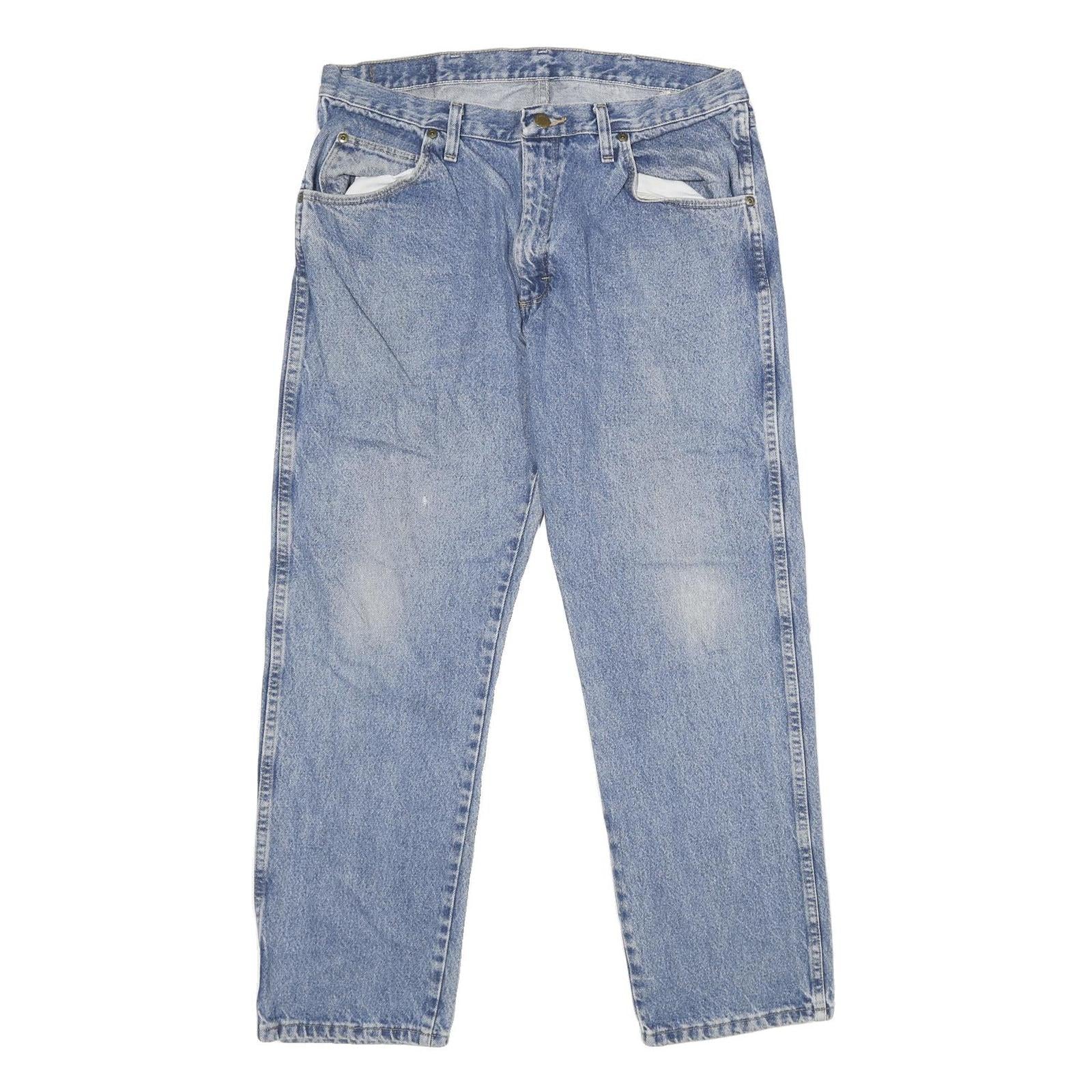 WRANGLER Mens Regular Fit Blue Denim Jeans W36 L29 Classic Cotton Zip Closure